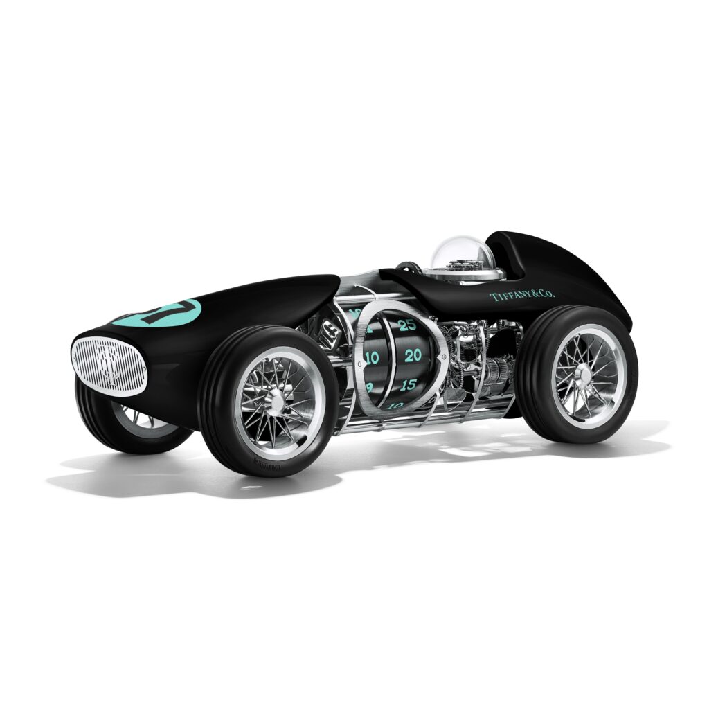 Time for Speed mechanical clock in aluminum with black and Tiffany Blue® automotive paint