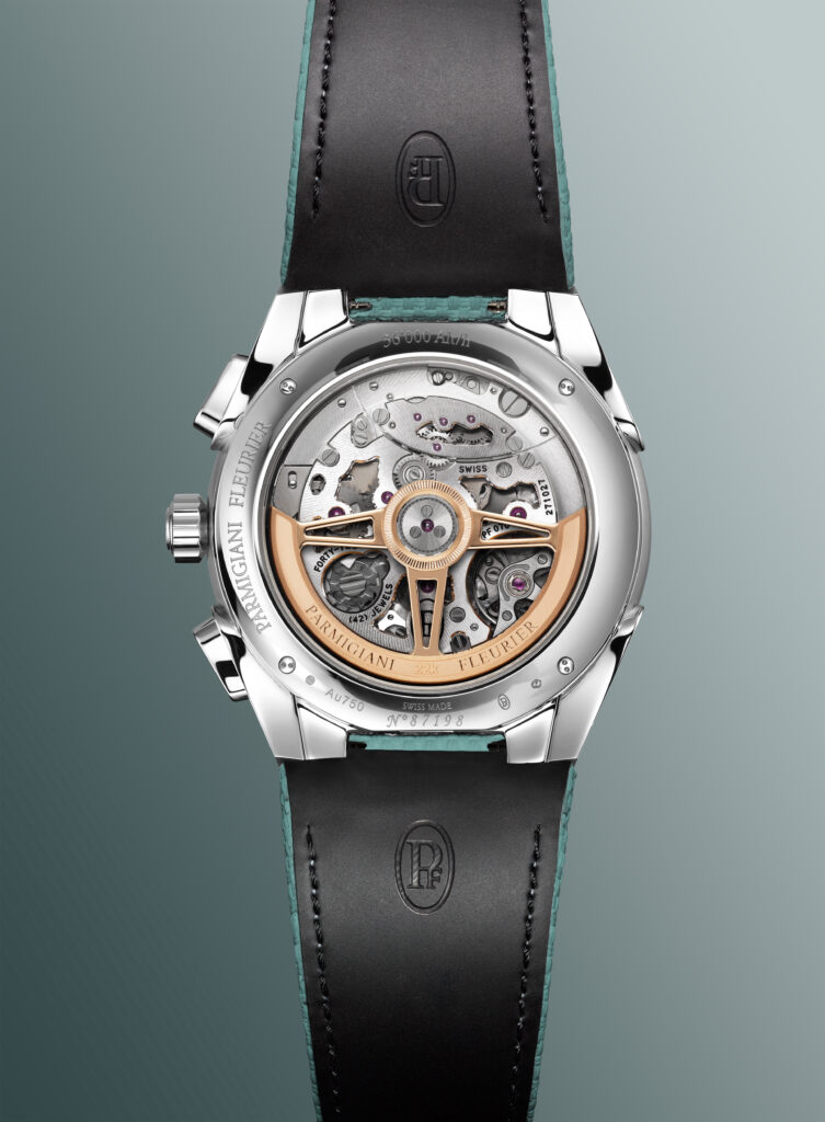 حركة PF070 الكرونوغرافية عالية التردد 5Hz مرئية عبر ظهر الياقوت، تنبض بدقة لا تضاهى